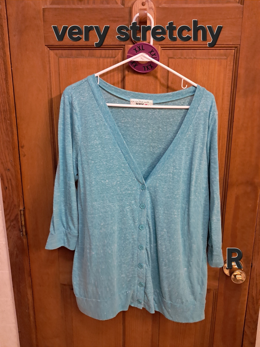 2X Light Blue Women's Button-Front V-Neck Cardigan